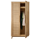 An image of the Annika 2 Door Wardrobe in a light brown wood, with one door open showing hanging clothing.