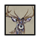 An image of a framed print of a stag with blue, purple, pink and white colours added throughout.
