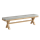 An image of the Navarre Cross Leg Dining Bench in solid oak with a cross-leg design and a grey, padded seat cushion.