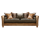 An image of the Alexander & James Lomund Grand Sofa with a brown leather frame, green fabric cushions, and matching decorative cushions.
