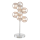 An image of a table lamp with a metal stand and glass orb bulbs with a warm glow.